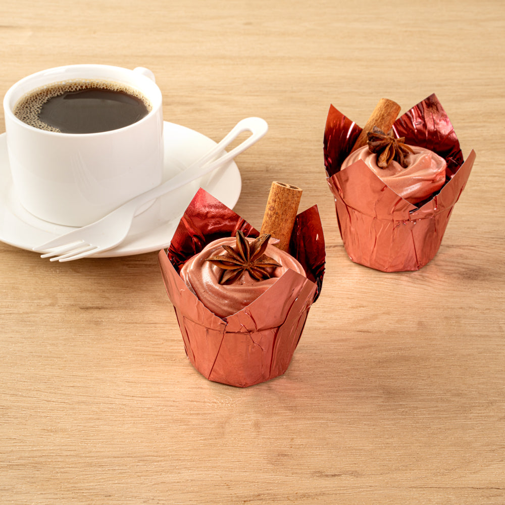 Panificio 3.9 oz Rose Gold Foil Paper Tulip Baking Cup - 3 1/4" x 3 1/4" x 2 3/4" - 500 count box