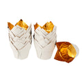 Panificio 3.9 oz White Foil Paper Tulip Baking Cup - 3 1/4" x 3 1/4" x 2 3/4" - 50 count box