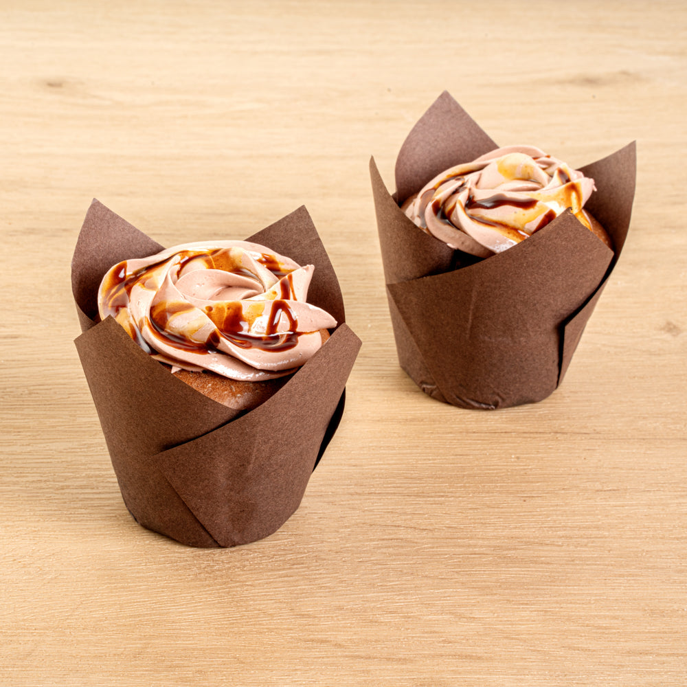 Panificio 3.5 oz Brown Paper Tulip Baking Cup - Greaseproof - 3 1/4" x 3 1/4" x 3 1/4" - 500 count box