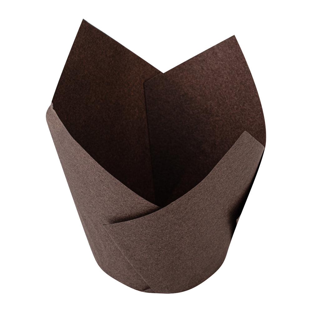 Panificio 3.5 oz Brown Paper Tulip Baking Cup - Greaseproof - 3 1/4" x 3 1/4" x 3 1/4" - 50 count box
