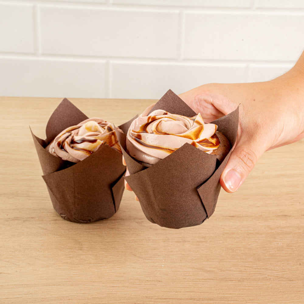 Panificio 3.5 oz Brown Paper Tulip Baking Cup - Greaseproof - 3 1/4" x 3 1/4" x 3 1/4" - 500 count box