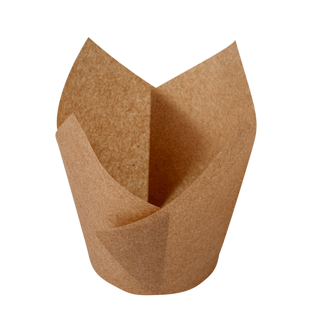 Panificio 3.5 oz Kraft Paper Tulip Baking Cup - Greaseproof - 3 1/4" x 3 1/4" x 3 1/4" - 500 count box