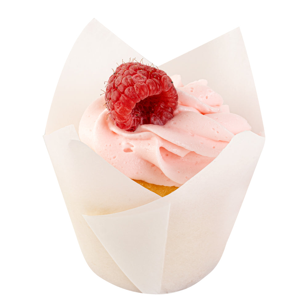 Panificio 3.5 oz White Paper Tulip Baking Cup - Greaseproof - 3 1/4" x 3 1/4" x 3 1/4" - 50 count box