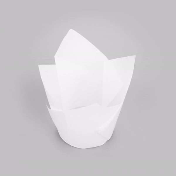 Panificio 3.5 oz White Paper Tulip Baking Cup - Greaseproof - 3 1/4" x 3 1/4" x 3 1/4" - 50 count box