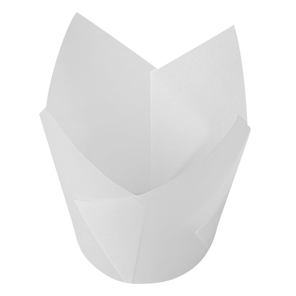 Panificio 3.5 oz Round White Paper Tulip Baking Cup - Greaseproof - 3 1/4" x 3 1/4" x 3 1/4" - 500 count box