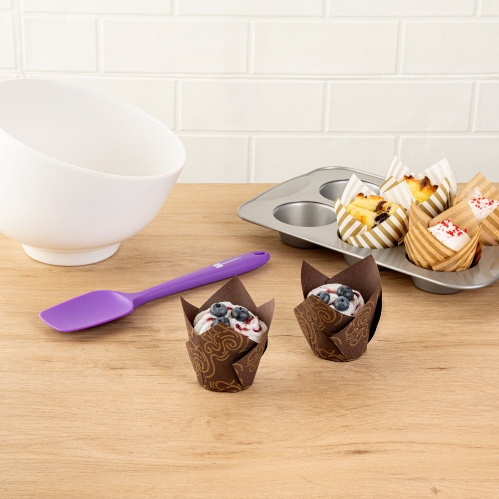 Panificio 3.5 oz Brown Paper Floral Tulip Baking Cup - Greaseproof - 3 1/4" x 3 1/4" x 3 1/4" - 500 count box