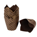 Panificio 3.5 oz Brown Paper Striped Tulip Baking Cup - Greaseproof - 3 1/4" x 3 1/4" x 3 1/4" - 50 count box