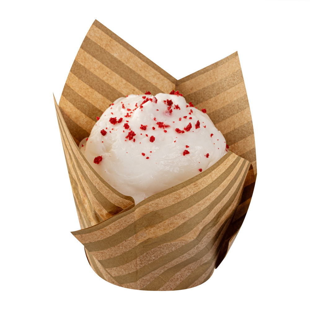Panificio 3.5 oz Kraft Paper Striped Tulip Baking Cup - Greaseproof - 3 1/4" x 3 1/4" x 3 1/4" - 50 count box