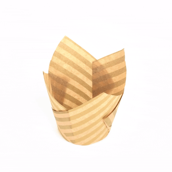 Panificio 3.5 oz Kraft Paper Striped Tulip Baking Cup - Greaseproof - 3 1/4" x 3 1/4" x 3 1/4" - 50 count box
