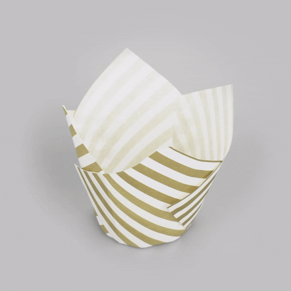 Panificio 3.5 oz White Paper Striped Tulip Baking Cup - Greaseproof - 3 1/4" x 3 1/4" x 3 1/4" - 50 count box