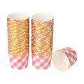 Panificio 4.5 oz Pink Plaid Paper Scalloped Baking Cup - Gold Rim - 2 3/4" x 2 3/4" x 2" - 50 count box