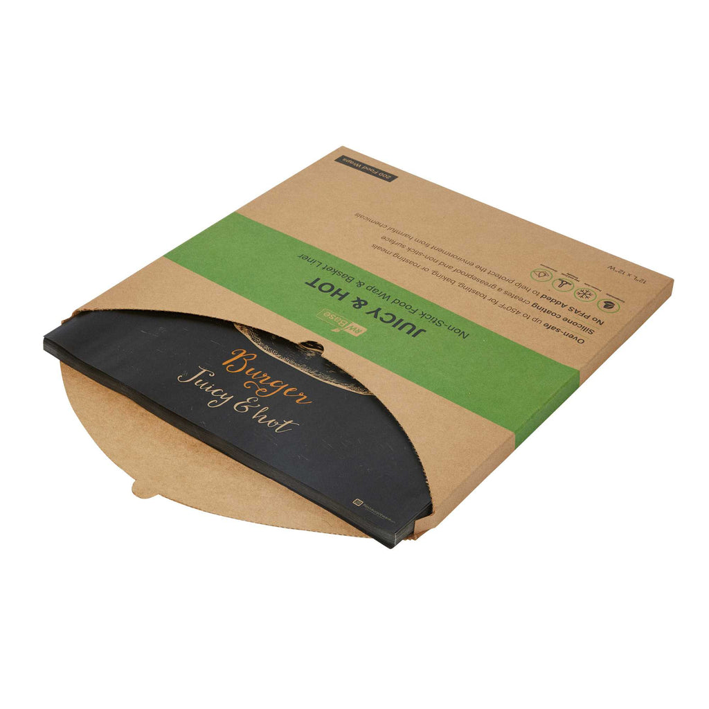 Chef 101 No PFAS Added Kraft Paper Burger Wrap and Fry Basket Liner - Juicy and Hot, Greaseproof, Compostable - 12" x 12" - 200 count box
