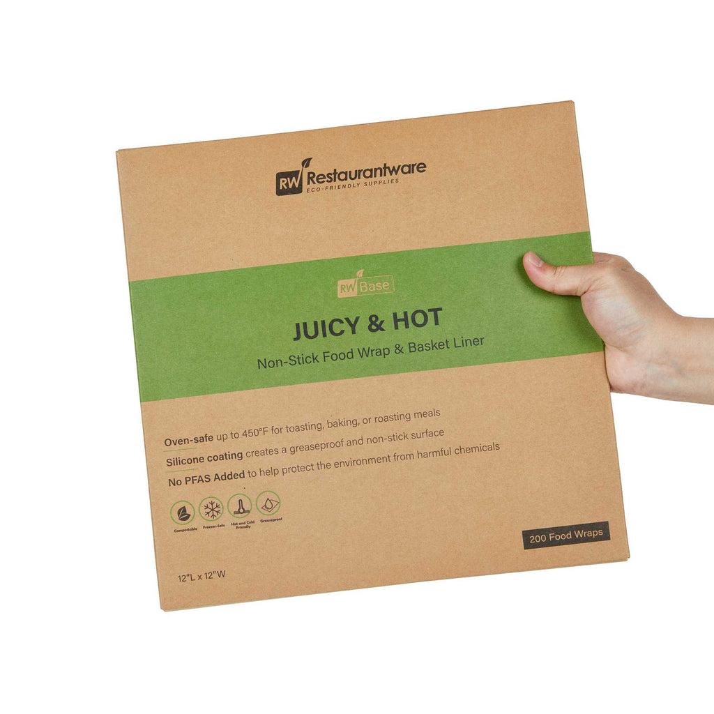Chef 101 No PFAS Added Kraft Paper Burger Wrap and Fry Basket Liner - Juicy and Hot, Greaseproof, Compostable - 12" x 12" - 200 count box