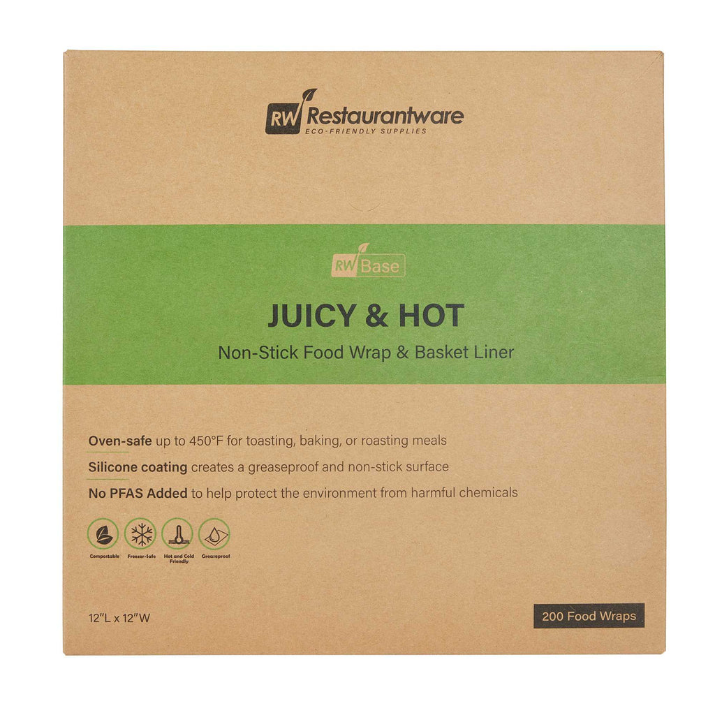 Chef 101 No PFAS Added Kraft Paper Burger Wrap and Fry Basket Liner - Juicy and Hot, Greaseproof, Compostable - 12" x 12" - 200 count box