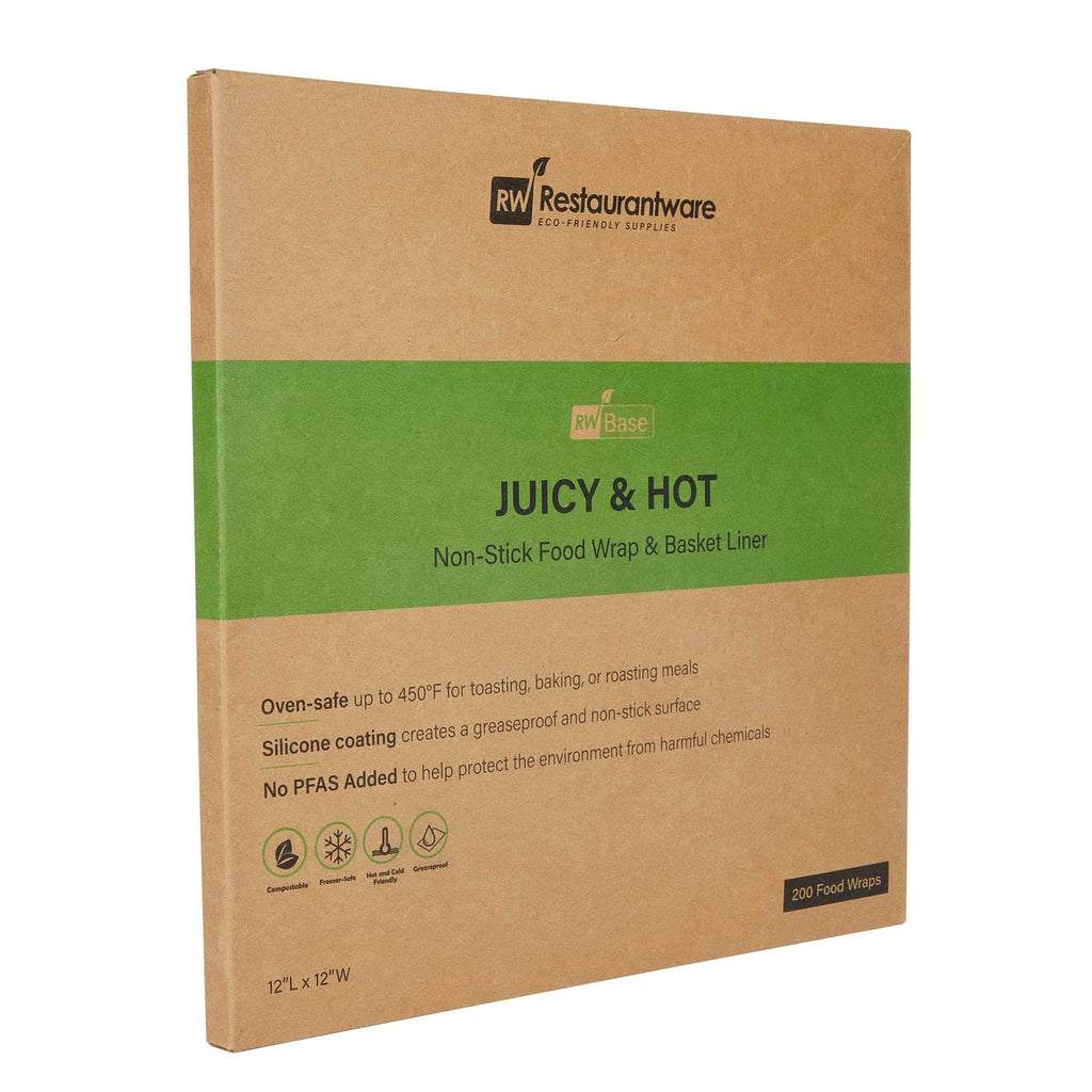 Chef 101 No PFAS Added Kraft Paper Burger Wrap and Fry Basket Liner - Juicy and Hot, Greaseproof, Compostable - 12" x 12" - 200 count box