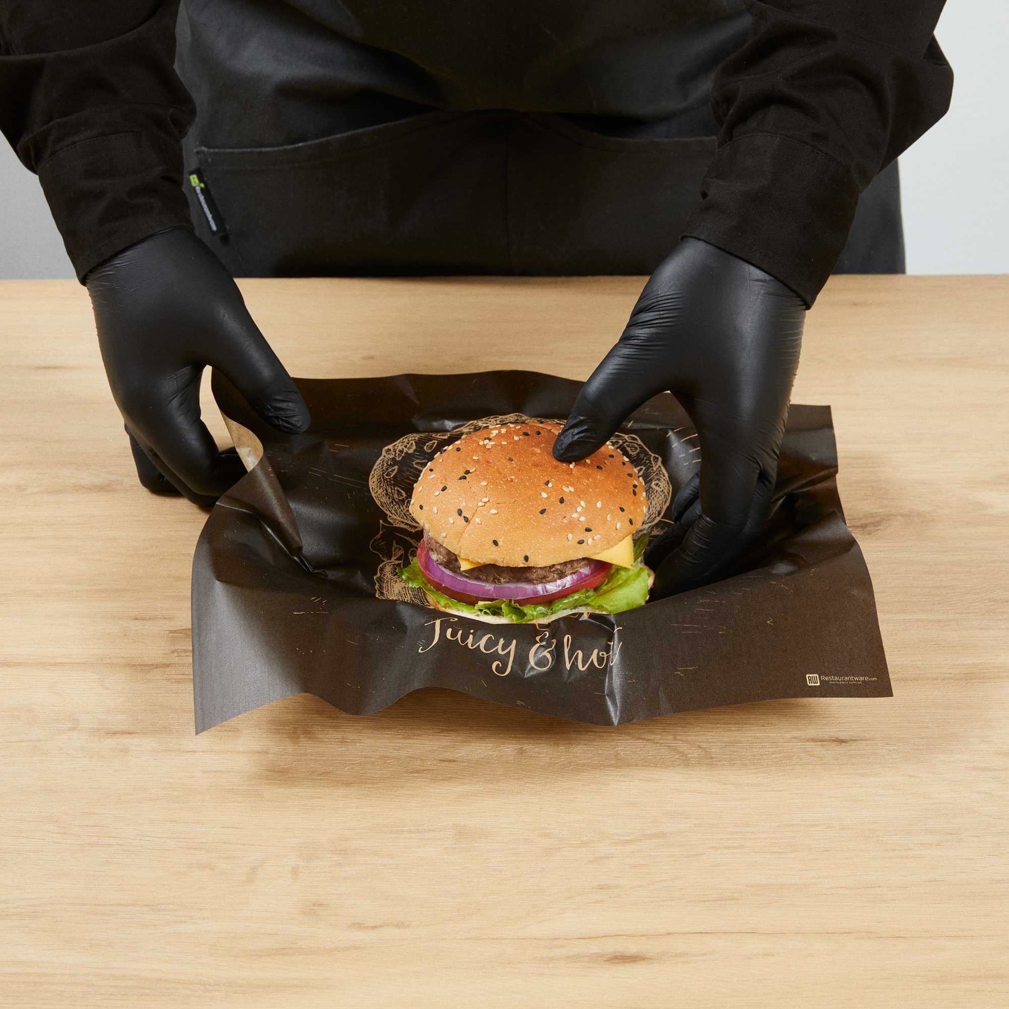 Chef 101 No PFAS Added Kraft Paper Burger Wrap and Fry Basket Liner - Juicy and Hot, Greaseproof, Compostable - 12" x 12" - 200 count box
