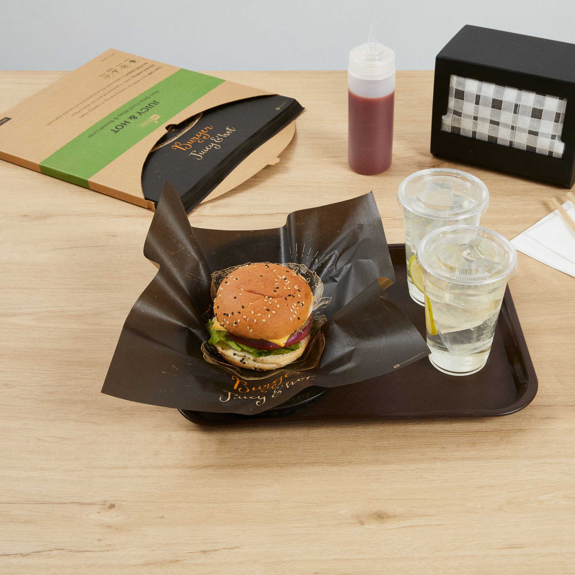 Chef 101 No PFAS Added Kraft Paper Burger Wrap and Fry Basket Liner - Juicy and Hot, Greaseproof, Compostable - 12" x 12" - 200 count box