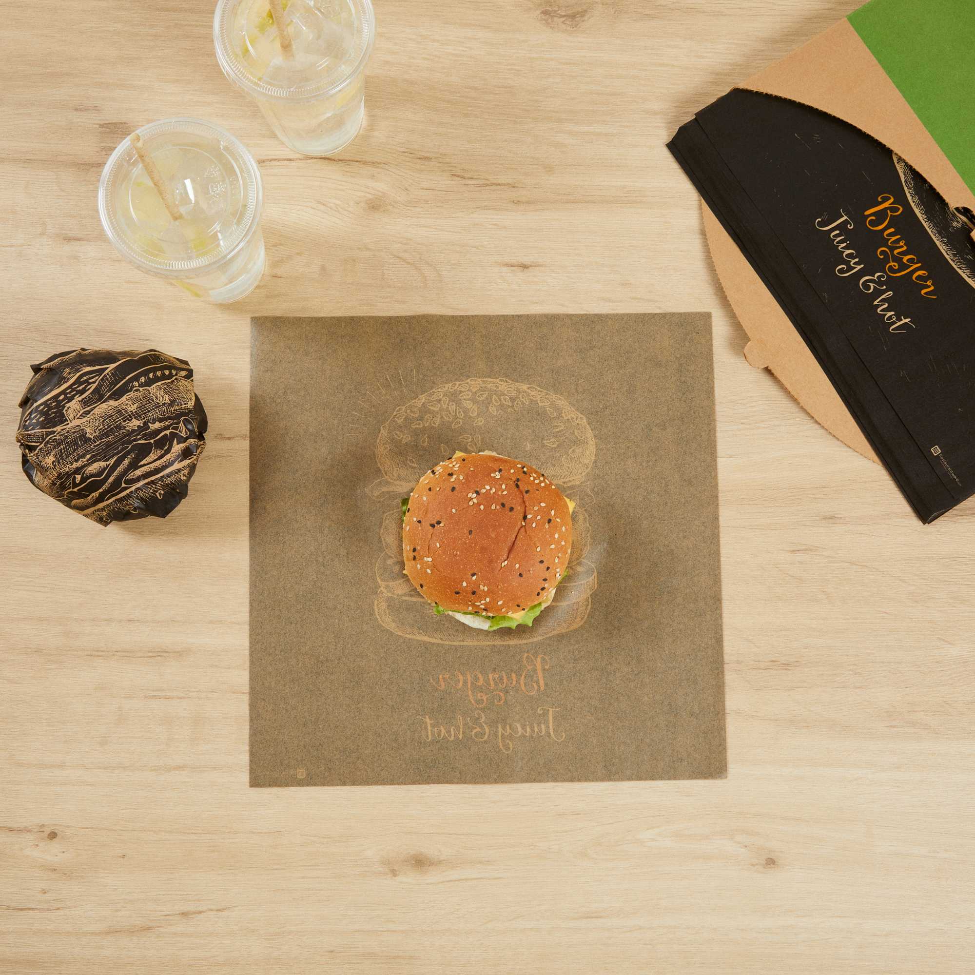 Chef 101 No PFAS Added Kraft Paper Burger Wrap and Fry Basket Liner - Juicy and Hot, Greaseproof, Compostable - 12" x 12" - 200 count box