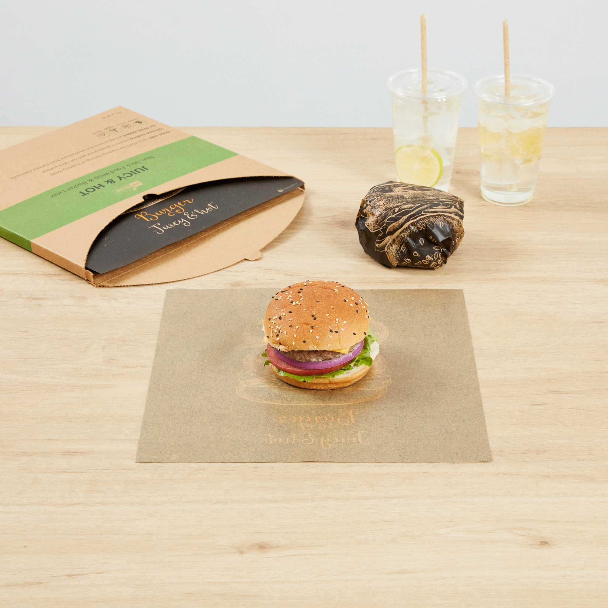 Chef 101 No PFAS Added Kraft Paper Burger Wrap and Fry Basket Liner - Juicy and Hot, Greaseproof, Compostable - 12" x 12" - 2000 count box