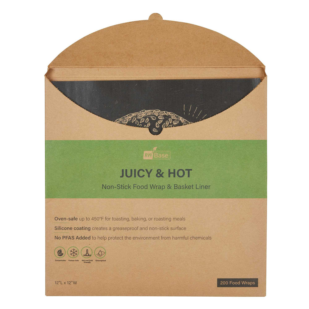 Chef 101 No PFAS Added Kraft Paper Burger Wrap and Fry Basket Liner - Juicy and Hot, Greaseproof, Compostable - 12" x 12" - 2000 count box