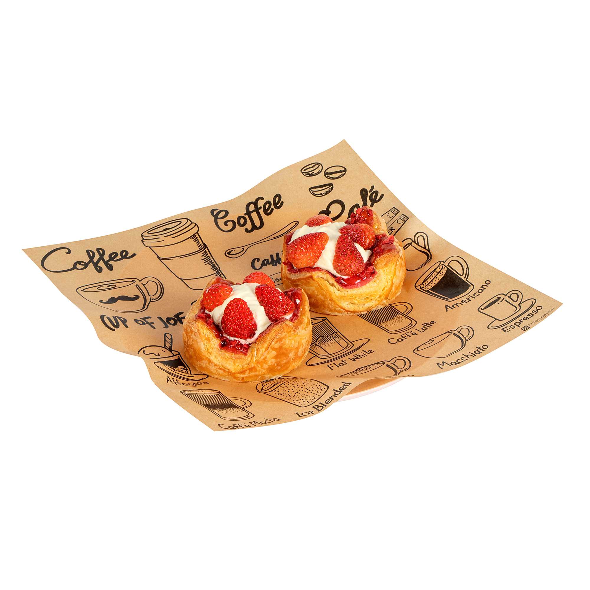 Chef 101 No PFAS Added Kraft Paper Coffee Shop Wrap and Pastry Liner - Cup of Joe, Greaseproof - 12" x 12" - 200 count box