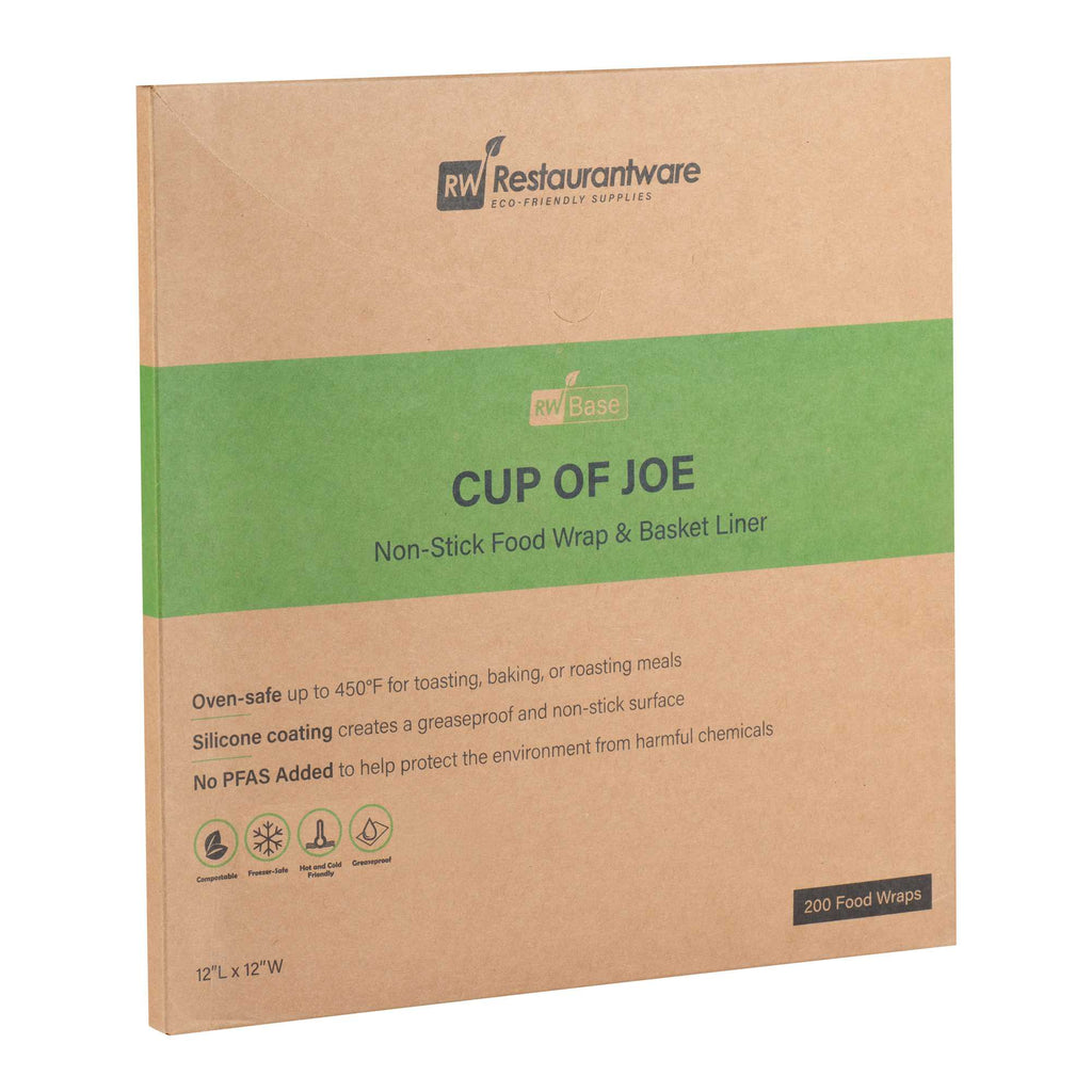 Chef 101 No PFAS Added Kraft Paper Coffee Shop Wrap and Pastry Liner - Cup of Joe, Greaseproof - 12" x 12" - 200 count box