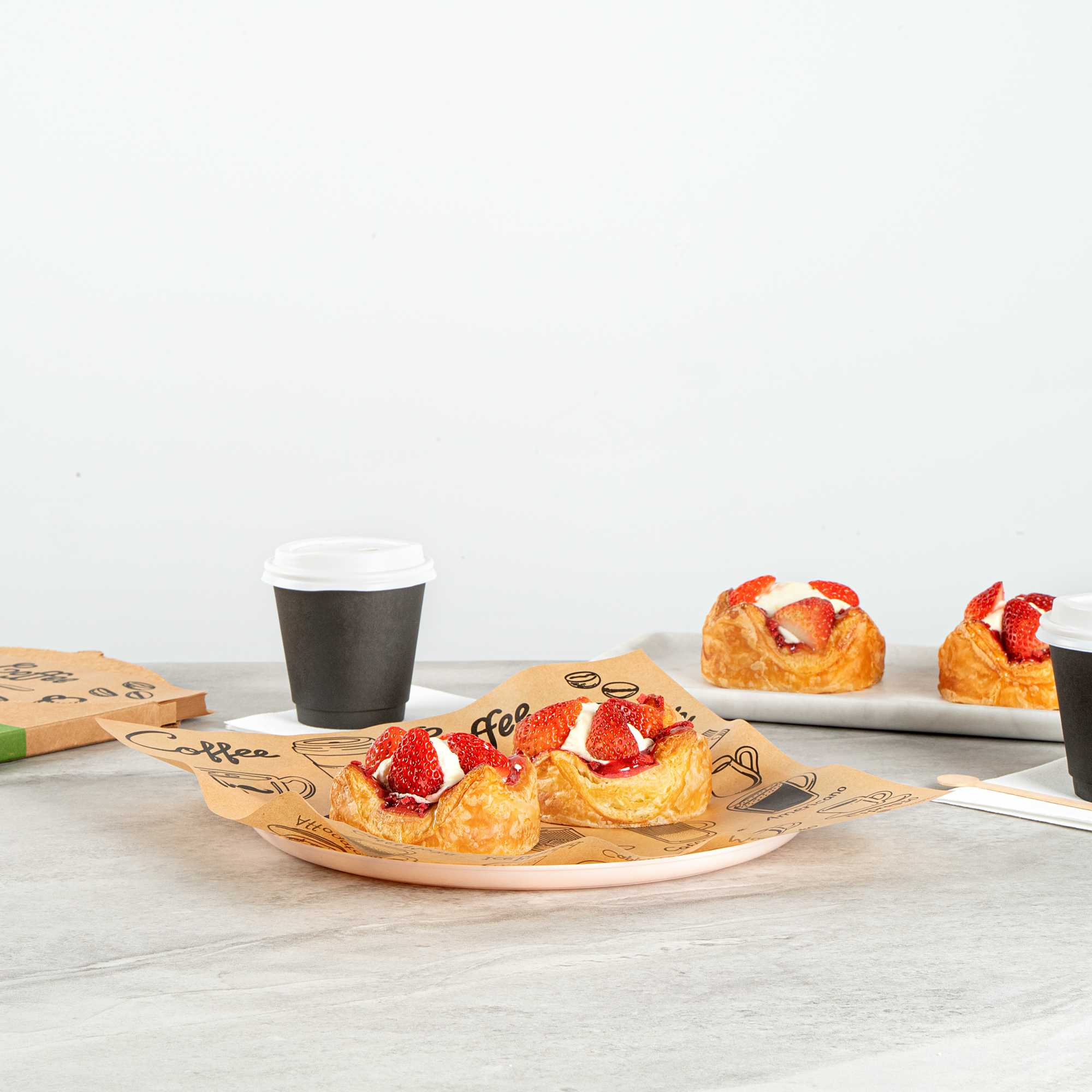 Chef 101 No PFAS Added Kraft Paper Coffee Shop Wrap and Pastry Liner - Cup of Joe, Greaseproof - 12" x 12" - 200 count box