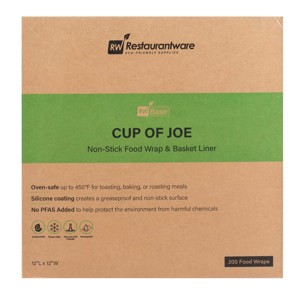 Chef 101 No PFAS Added Kraft Paper Coffee Shop Wrap and Pastry Liner - Cup of Joe, Greaseproof - 12" x 12" - 2000 count box