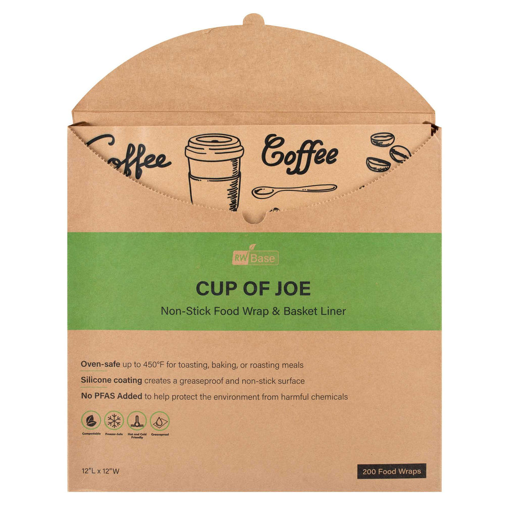 Chef 101 No PFAS Added Kraft Paper Coffee Shop Wrap and Pastry Liner - Cup of Joe, Greaseproof - 12" x 12" - 2000 count box