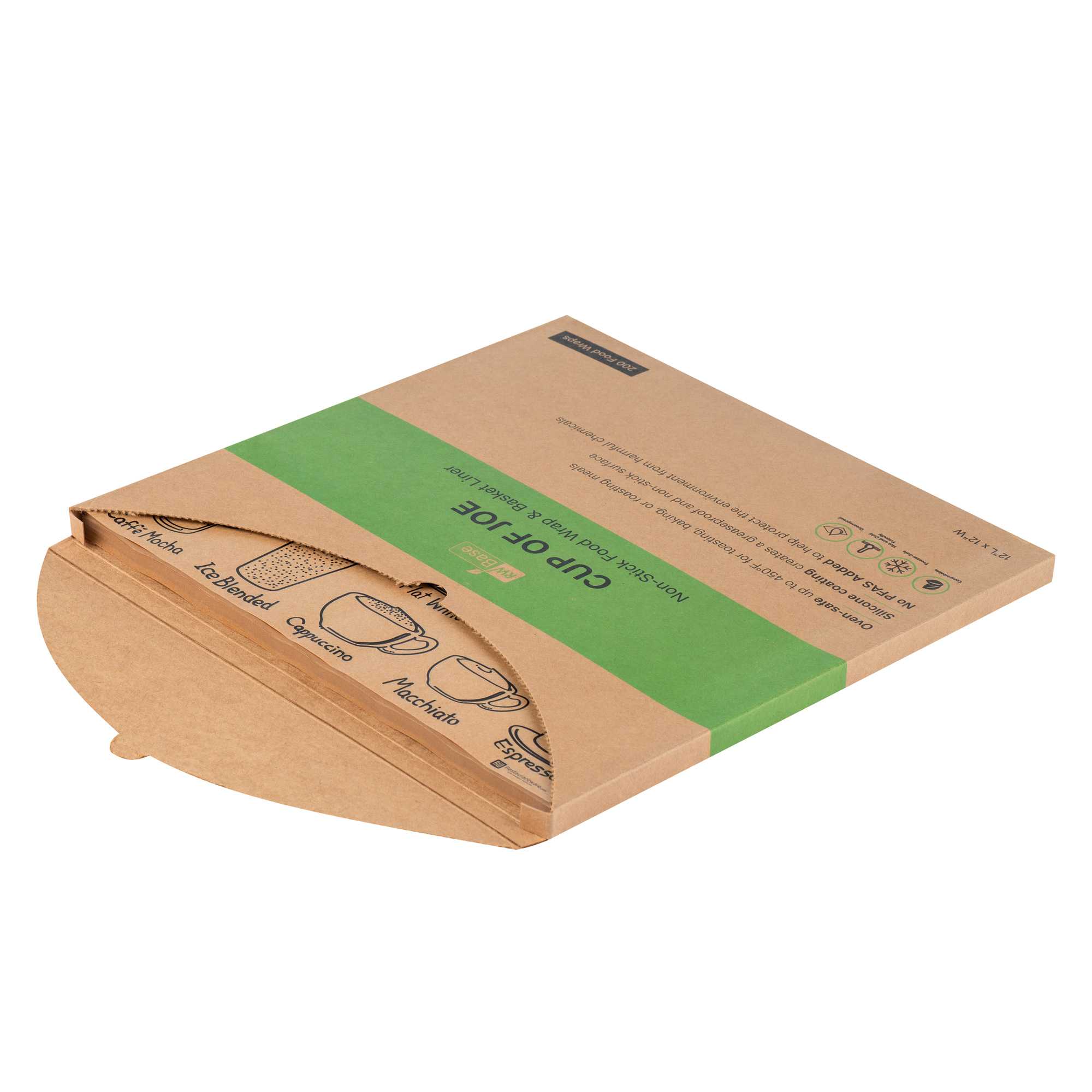 Chef 101 No PFAS Added Kraft Paper Coffee Shop Wrap and Pastry Liner - Cup of Joe, Greaseproof - 12" x 12" - 2000 count box
