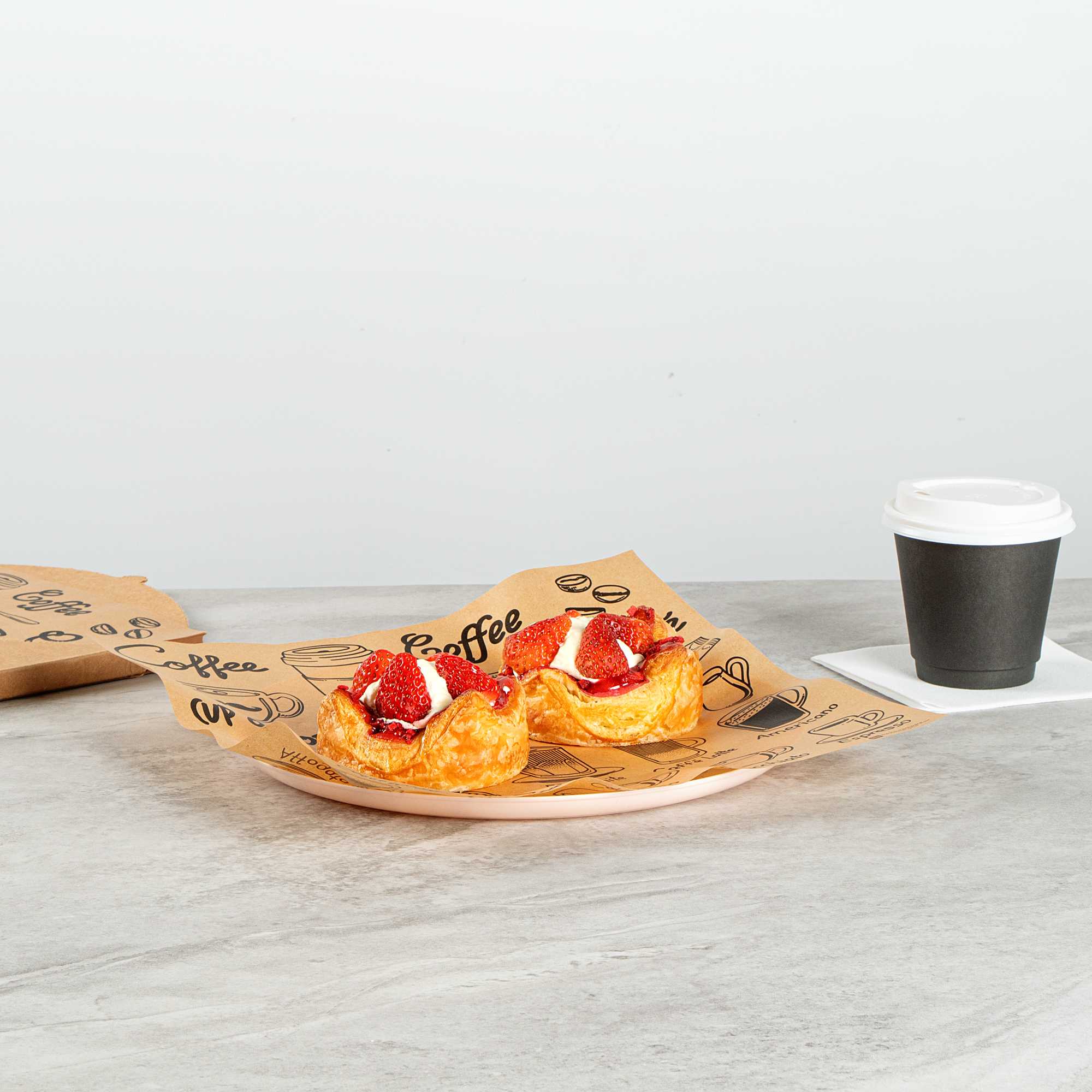Chef 101 No PFAS Added Kraft Paper Coffee Shop Wrap and Pastry Liner - Cup of Joe, Greaseproof - 12" x 12" - 2000 count box