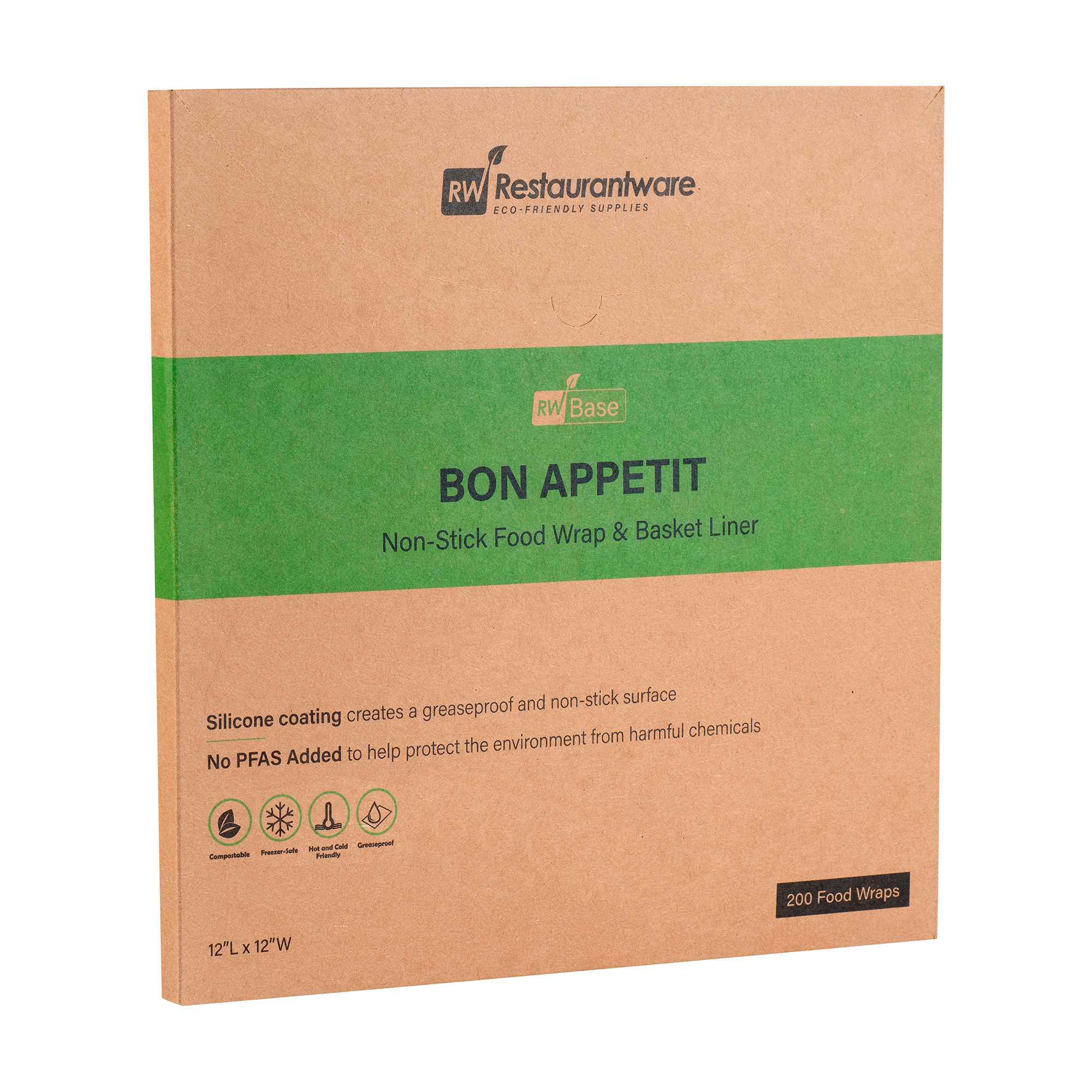 Chef 101 No PFAS Added Black Paper Bakery Wrap and Basket Liner - Bon Appetit, Greaseproof - 12" x 12" - 200 count box
