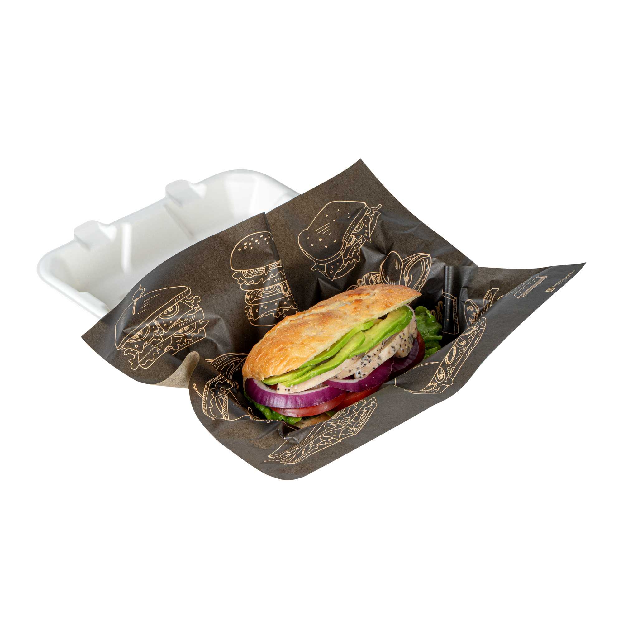 Chef 101 No PFAS Added Black Paper Bakery Wrap and Basket Liner - Bon Appetit, Greaseproof - 12" x 12" - 2000 count box