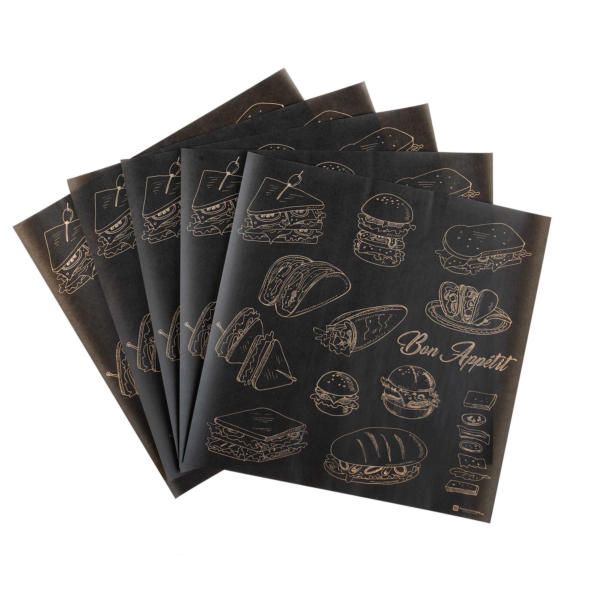 Chef 101 No PFAS Added Black Paper Bakery Wrap and Basket Liner - Bon Appetit, Greaseproof - 12" x 12" - 2000 count box