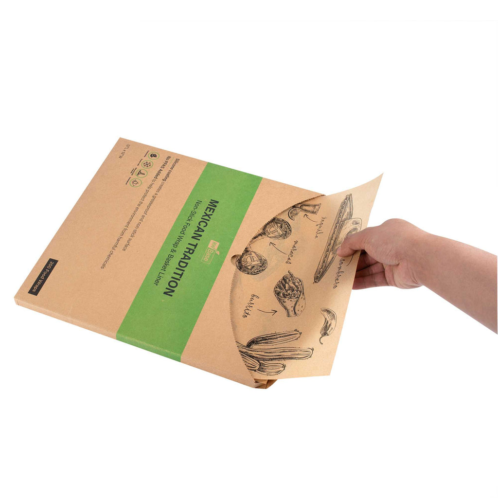 Chef 101 No PFAS Added Kraft Paper Taco Wrap and Chip Liner - Mexican Tradition, Greaseproof - 12" x 12" - 2000 count box