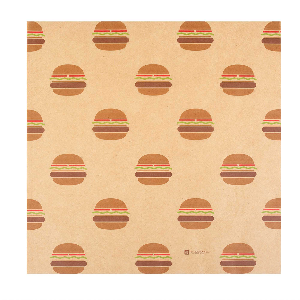 Chef 101 No PFAS Added Kraft Paper Food Wrap and Fry Basket Liner - Mini Burger, Greaseproof - 12" x 12" - 200 count box