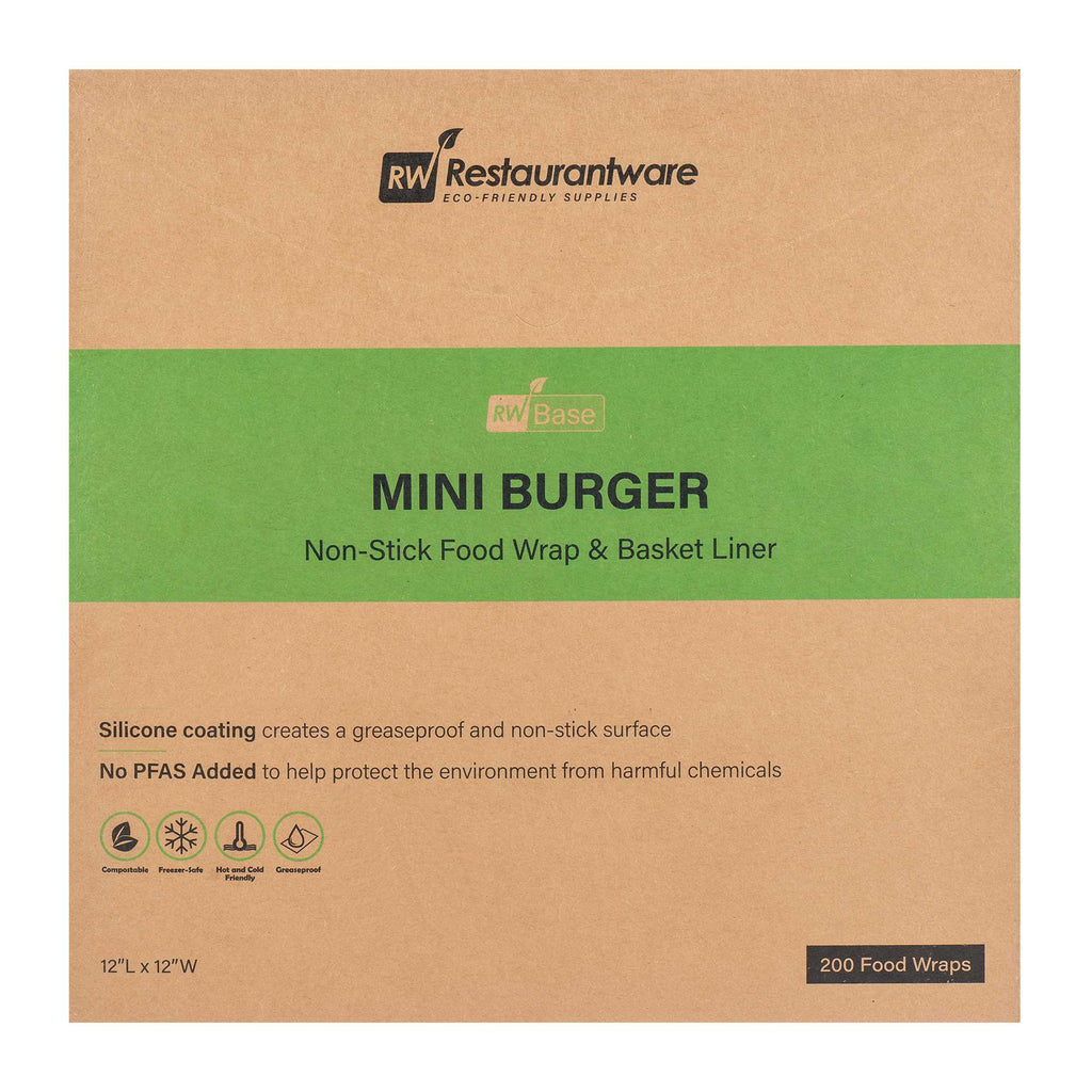 Chef 101 No PFAS Added Kraft Paper Food Wrap and Fry Basket Liner - Mini Burger, Greaseproof - 12" x 12" - 200 count box