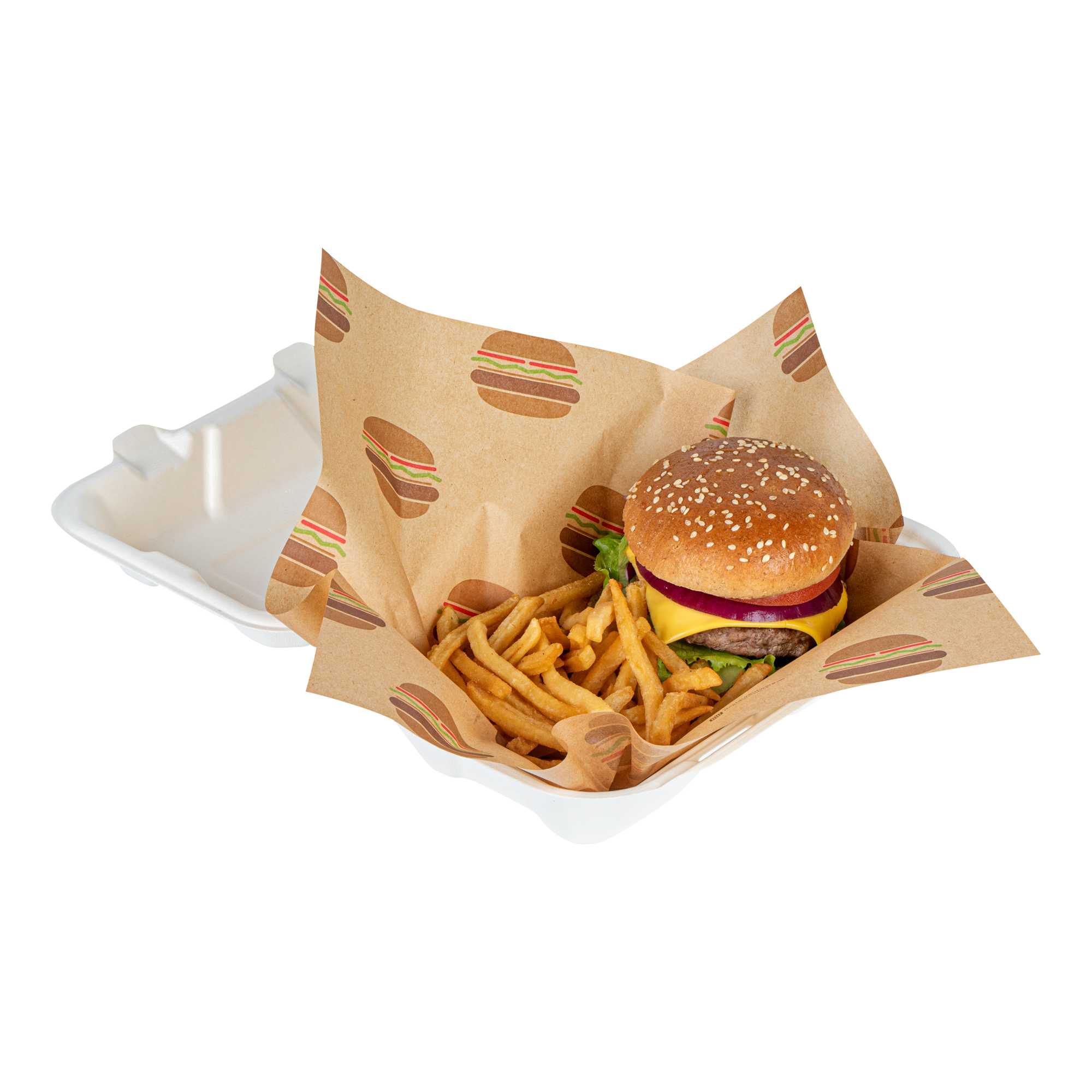 Chef 101 No PFAS Added Kraft Paper Food Wrap and Fry Basket Liner - Mini Burger, Greaseproof - 12" x 12" - 2000 count box