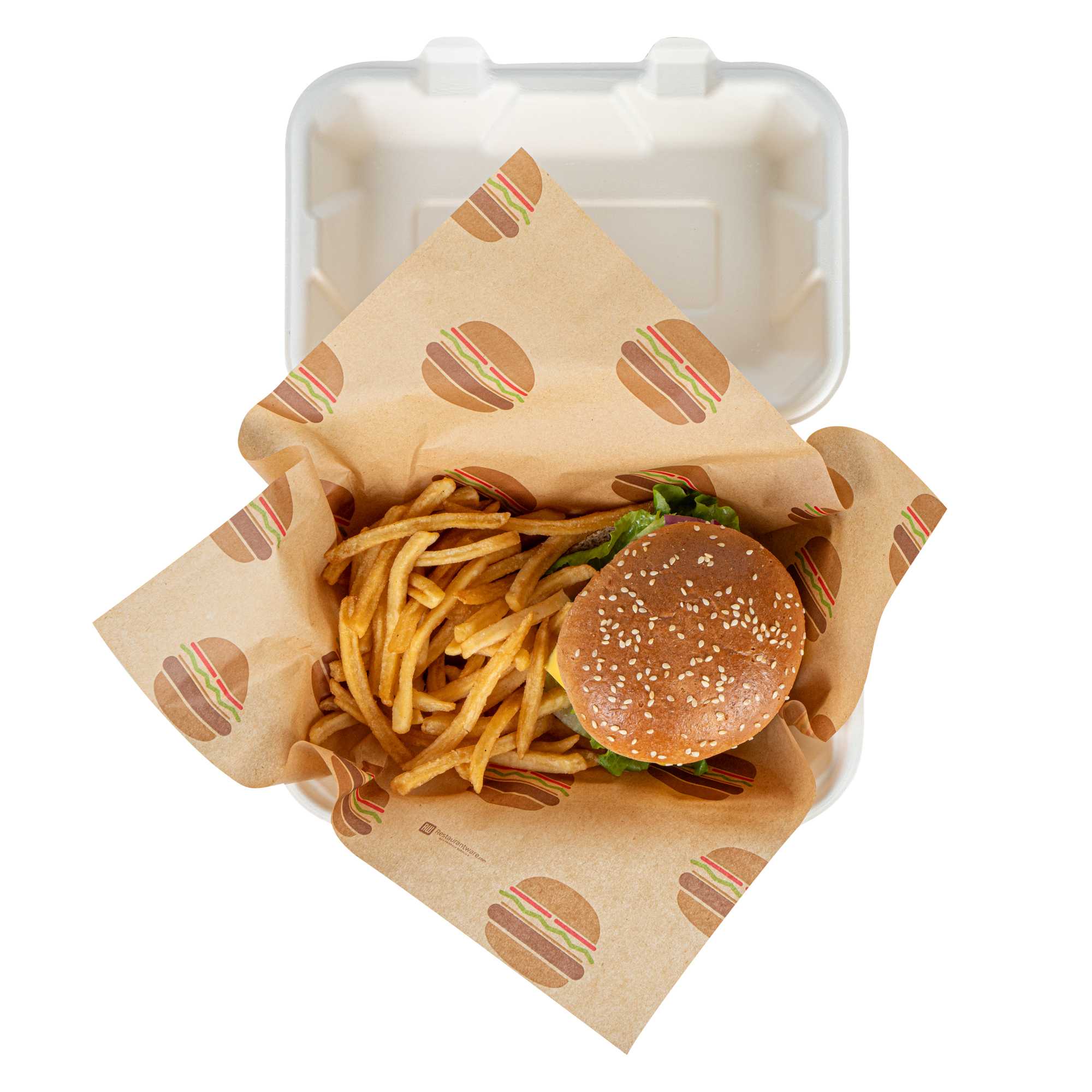 Chef 101 No PFAS Added Kraft Paper Food Wrap and Fry Basket Liner - Mini Burger, Greaseproof - 12" x 12" - 2000 count box