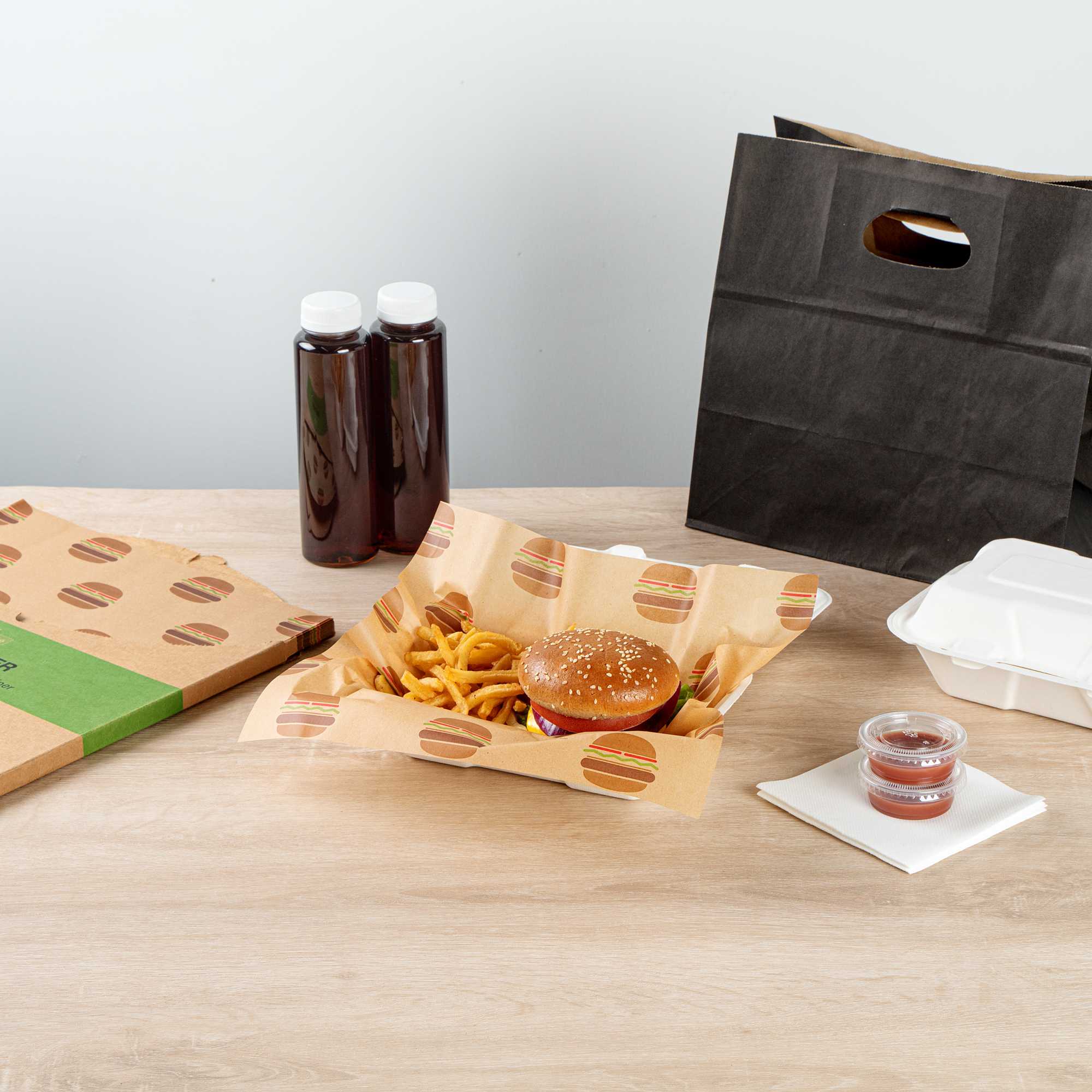 Chef 101 No PFAS Added Kraft Paper Food Wrap and Fry Basket Liner - Mini Burger, Greaseproof - 12" x 12" - 2000 count box