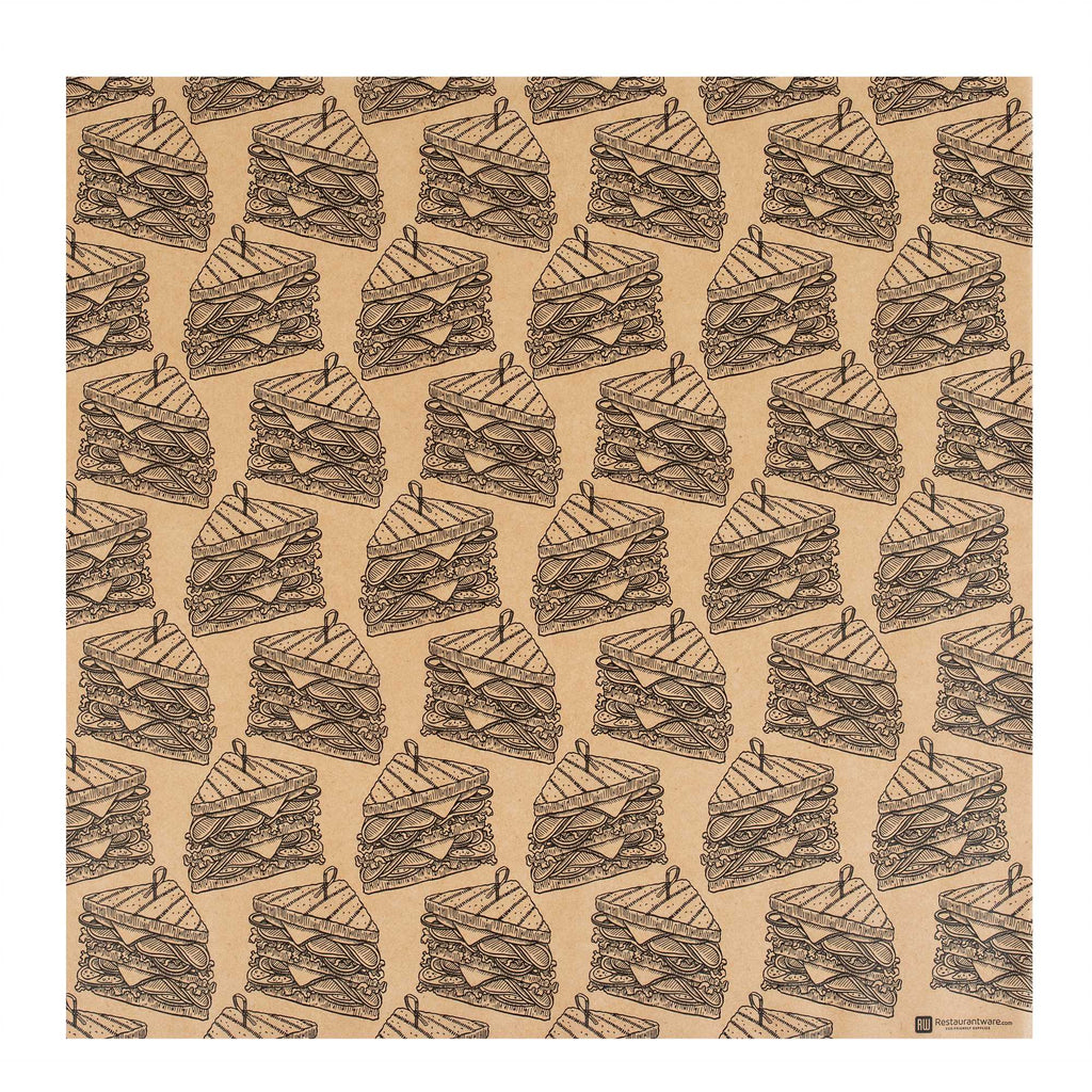 Chef 101 No PFAS Added Kraft Paper Sandwich Wrap and Fry Basket Liner - Triple Decker, Greaseproof - 12" x 12" - 2000 count box