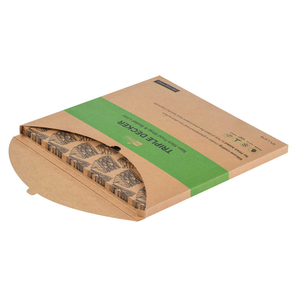 Chef 101 No PFAS Added Kraft Paper Sandwich Wrap and Fry Basket Liner - Triple Decker, Greaseproof - 12" x 12" - 200 count box