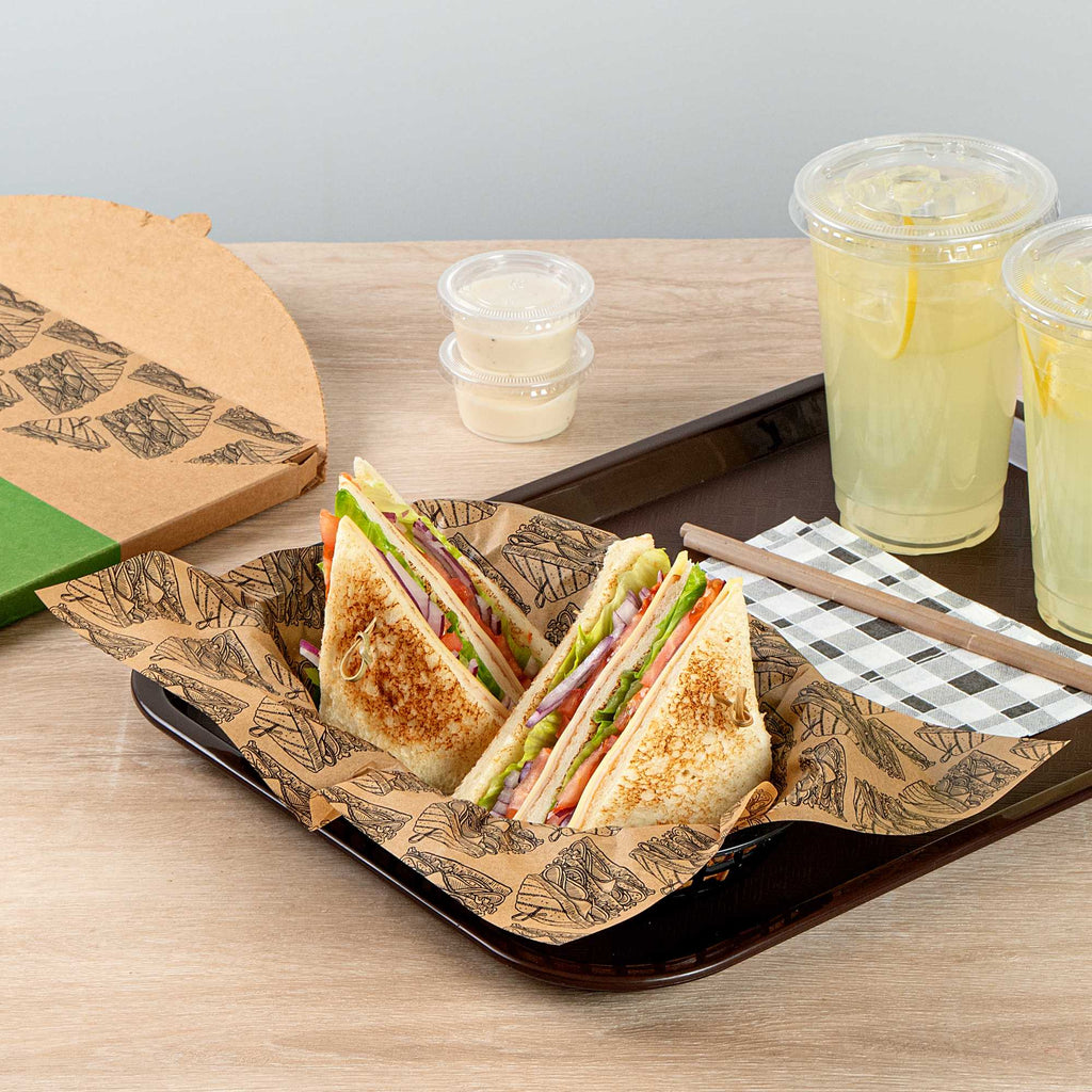 Chef 101 No PFAS Added Kraft Paper Sandwich Wrap and Fry Basket Liner - Triple Decker, Greaseproof - 12" x 12" - 200 count box