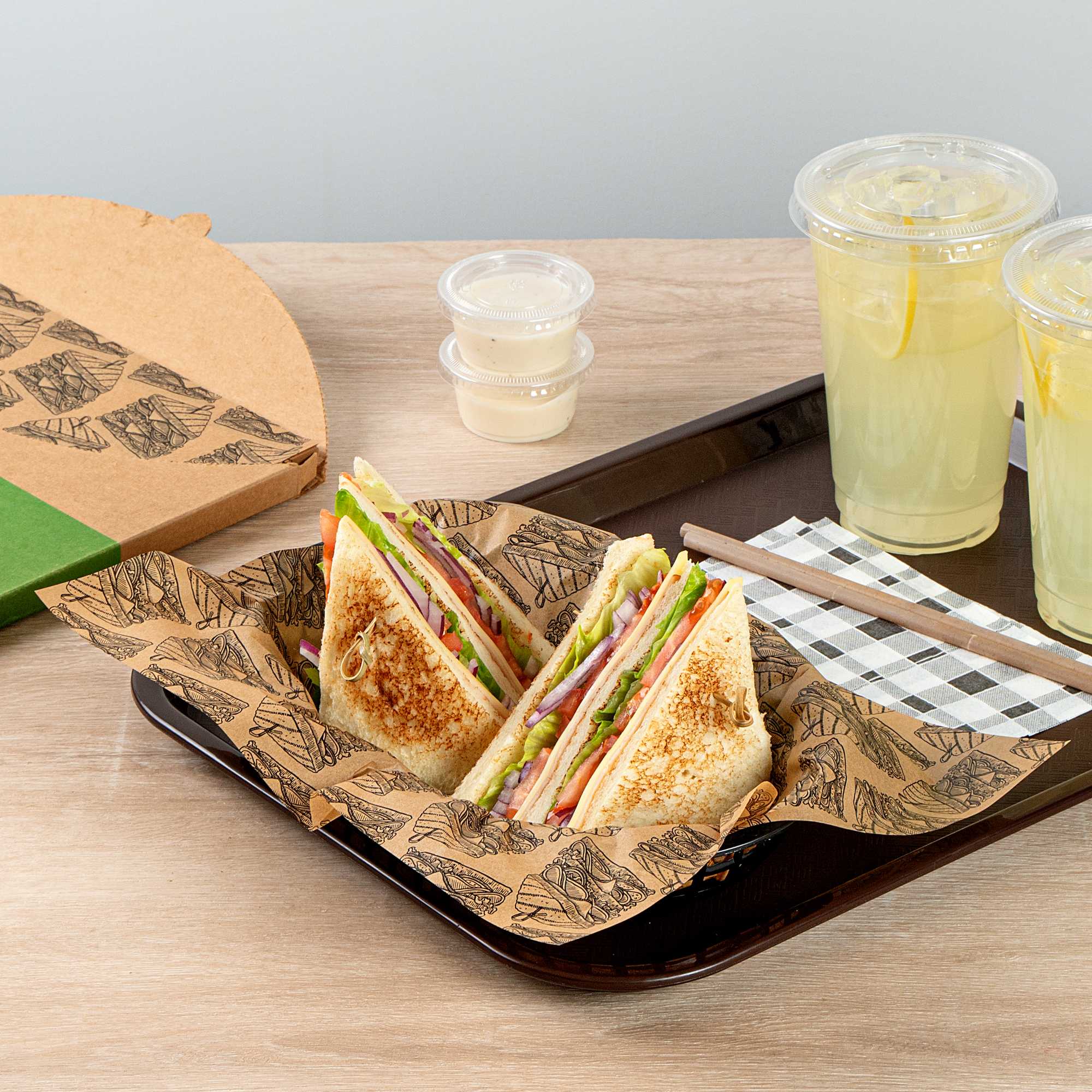 Chef 101 No PFAS Added Kraft Paper Sandwich Wrap and Fry Basket Liner - Triple Decker, Greaseproof - 12" x 12" - 200 count box