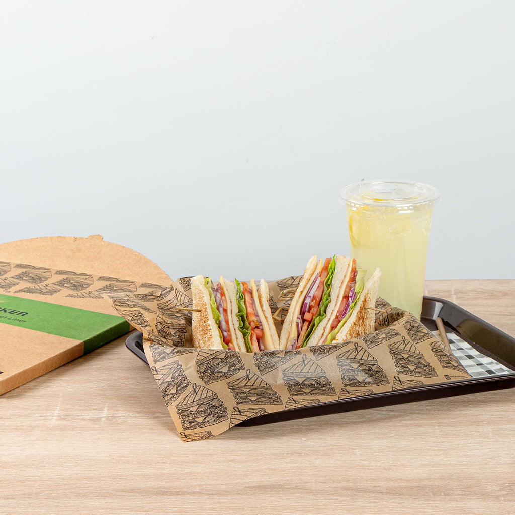 Chef 101 No PFAS Added Kraft Paper Sandwich Wrap and Fry Basket Liner - Triple Decker, Greaseproof - 12" x 12" - 200 count box