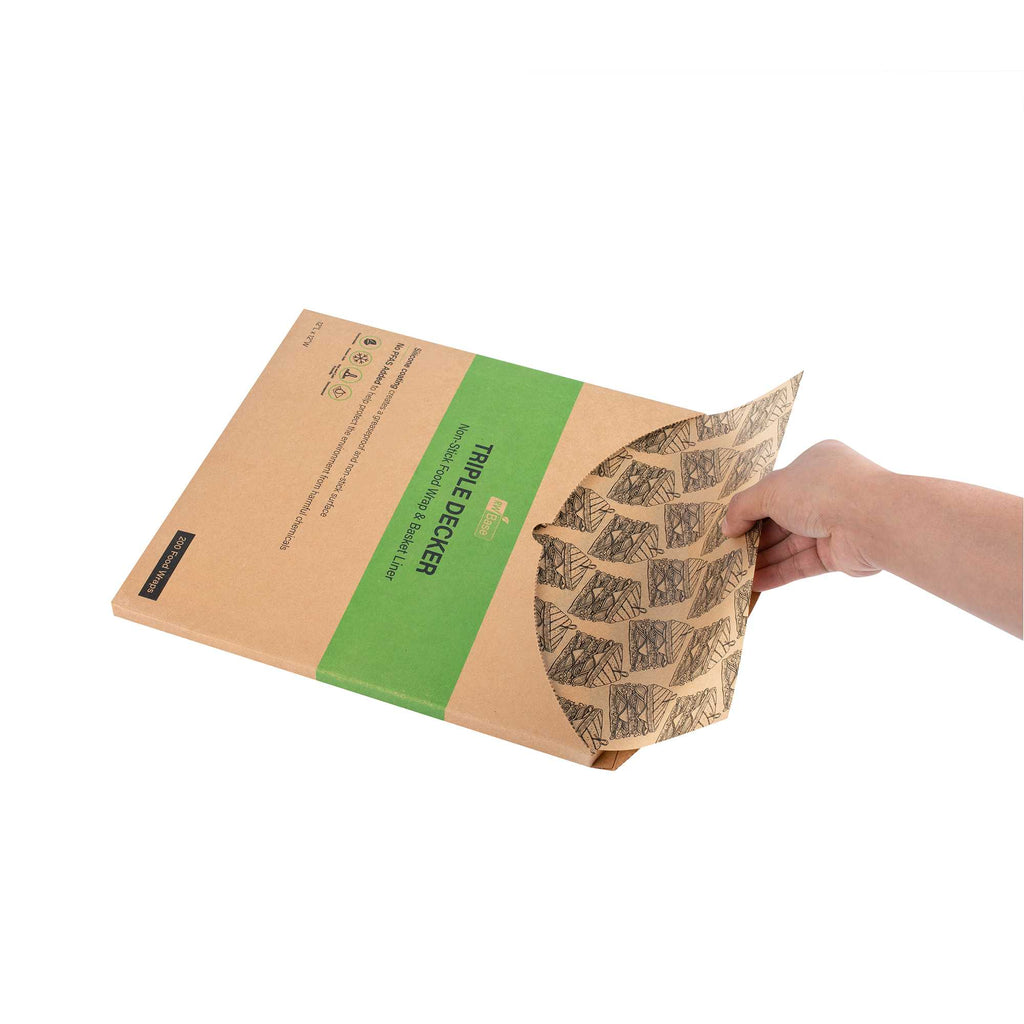 Chef 101 No PFAS Added Kraft Paper Sandwich Wrap and Fry Basket Liner - Triple Decker, Greaseproof - 12" x 12" - 2000 count box