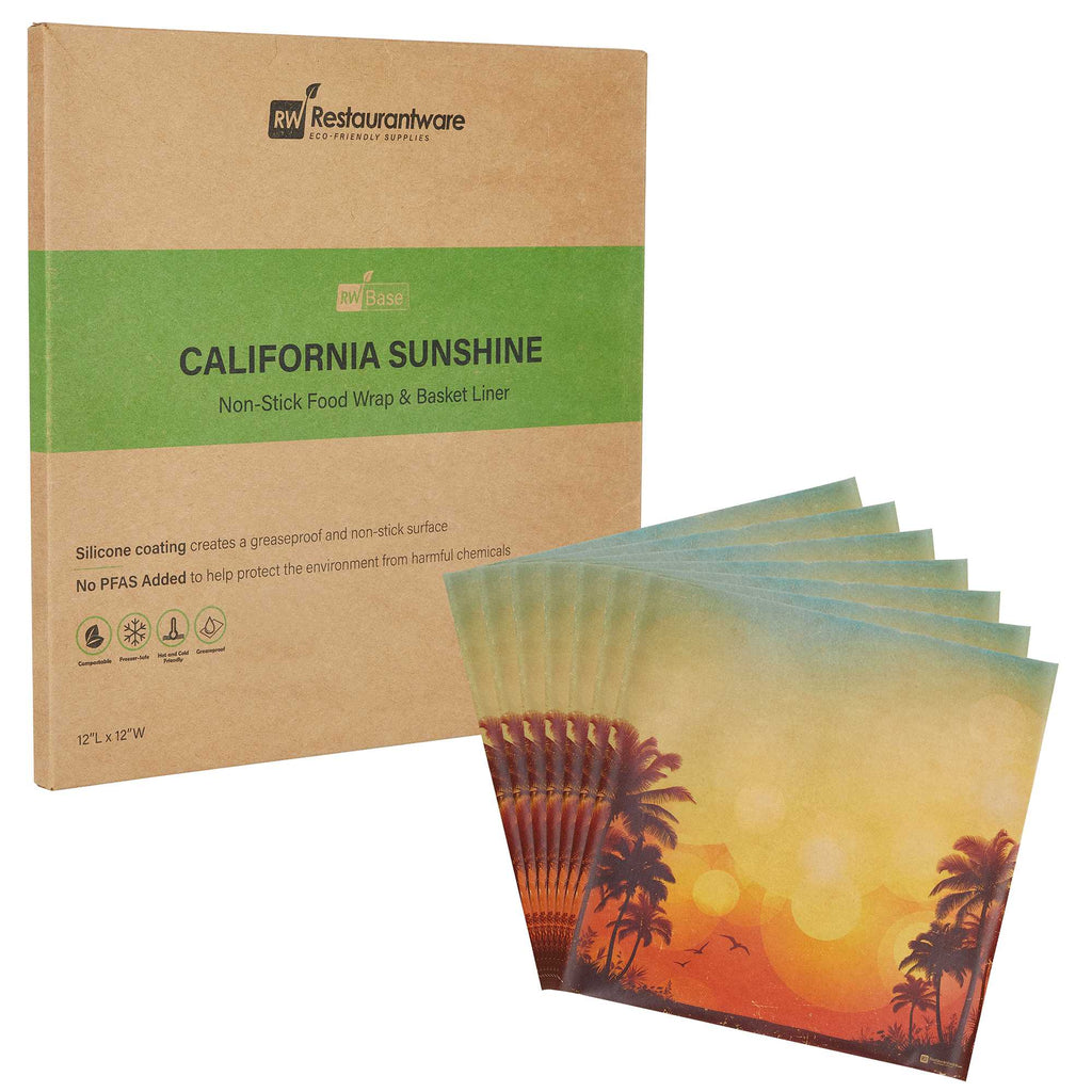Chef 101 No PFAS Added Kraft Paper Food Wrap and Basket Liner - California Sunshine, Greaseproof, Compostable - 12" x 12" - 200 count box