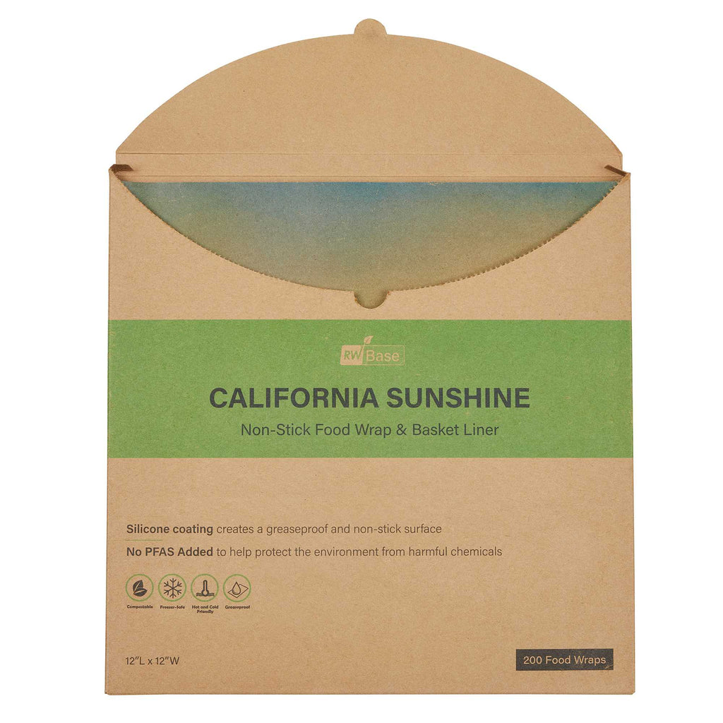 Chef 101 No PFAS Added Kraft Paper Food Wrap and Basket Liner - California Sunshine, Greaseproof, Compostable - 12" x 12" - 200 count box