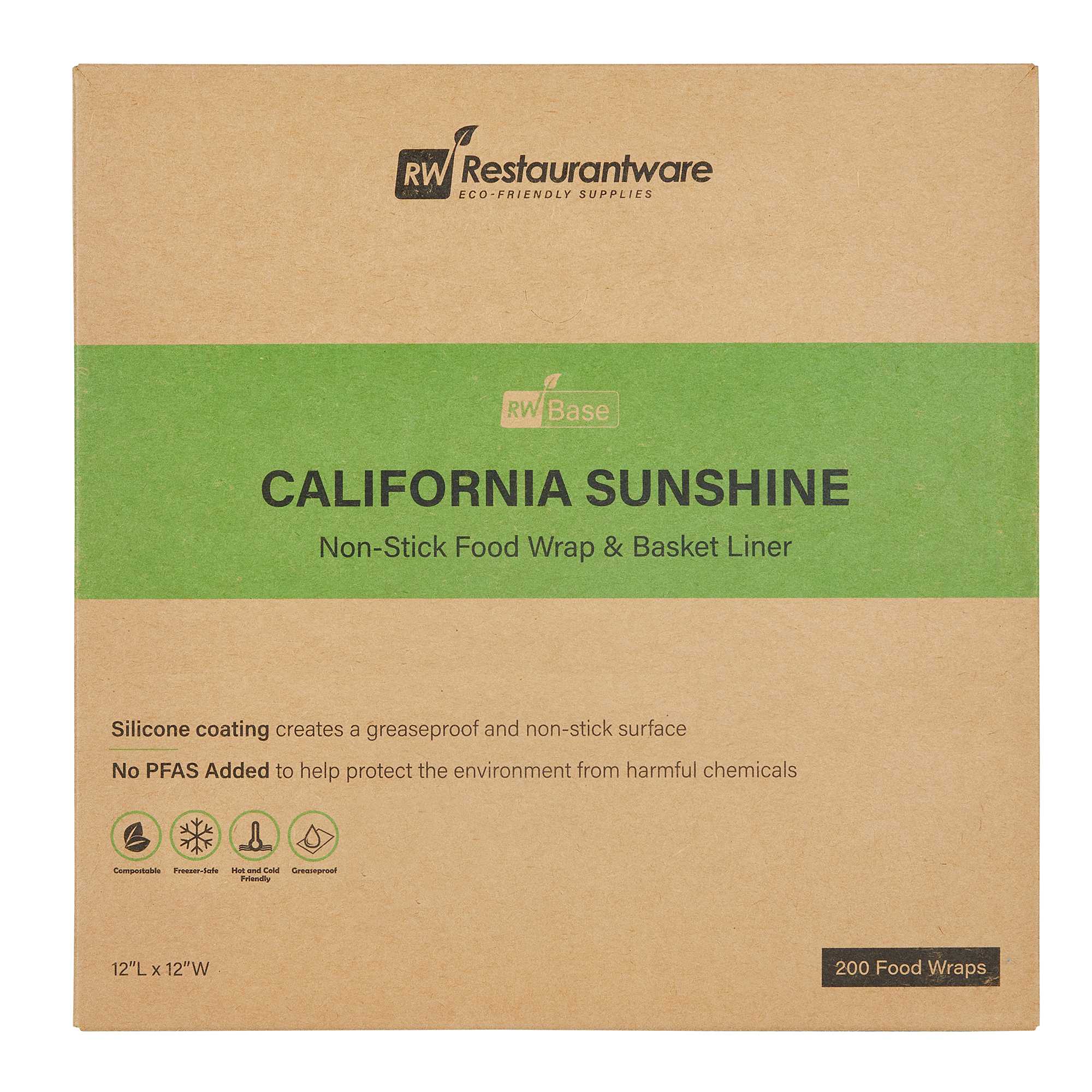 Chef 101 No PFAS Added Kraft Paper Food Wrap and Basket Liner - California Sunshine, Greaseproof, Compostable - 12" x 12" - 200 count box