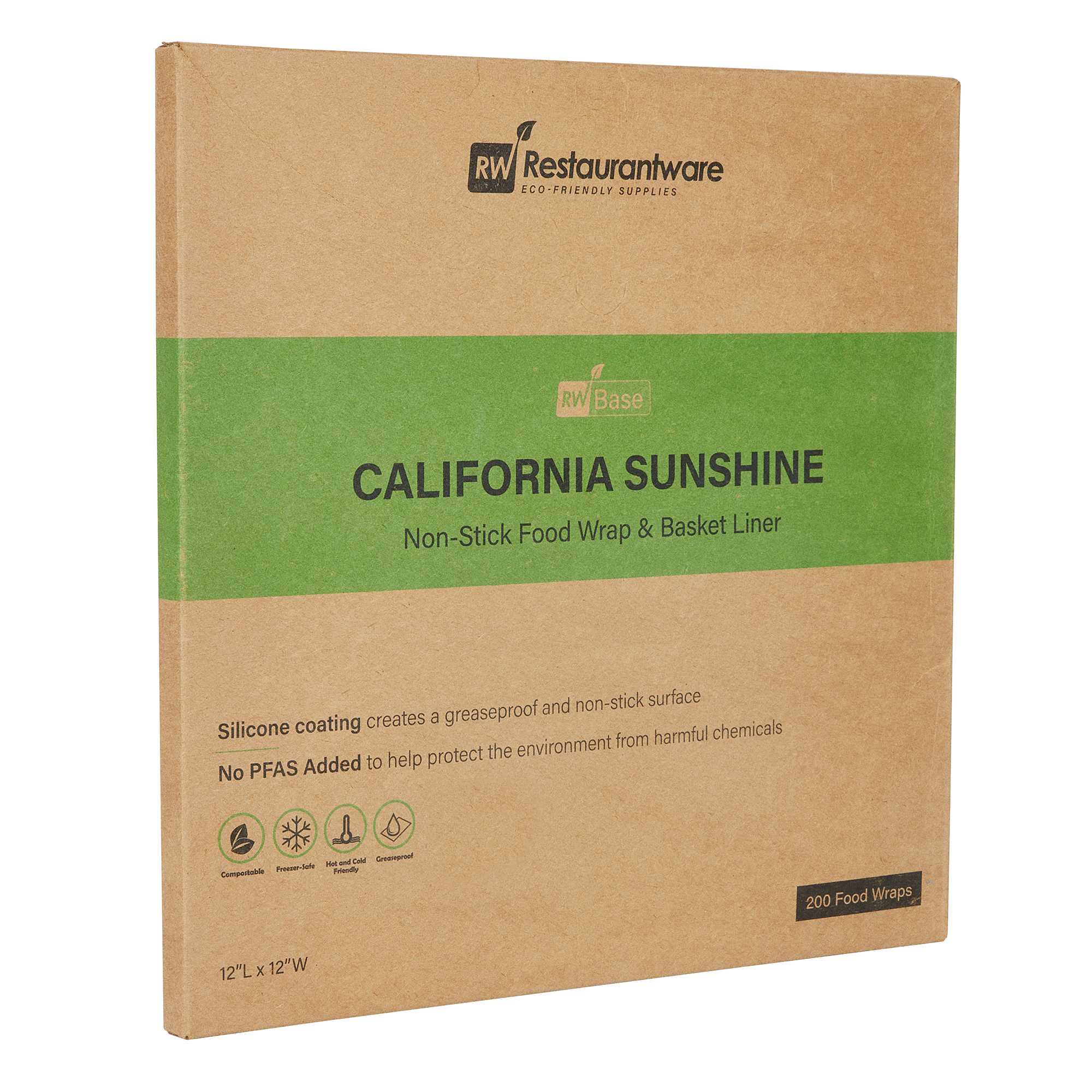Chef 101 No PFAS Added Kraft Paper Food Wrap and Basket Liner - California Sunshine, Greaseproof, Compostable - 12" x 12" - 200 count box